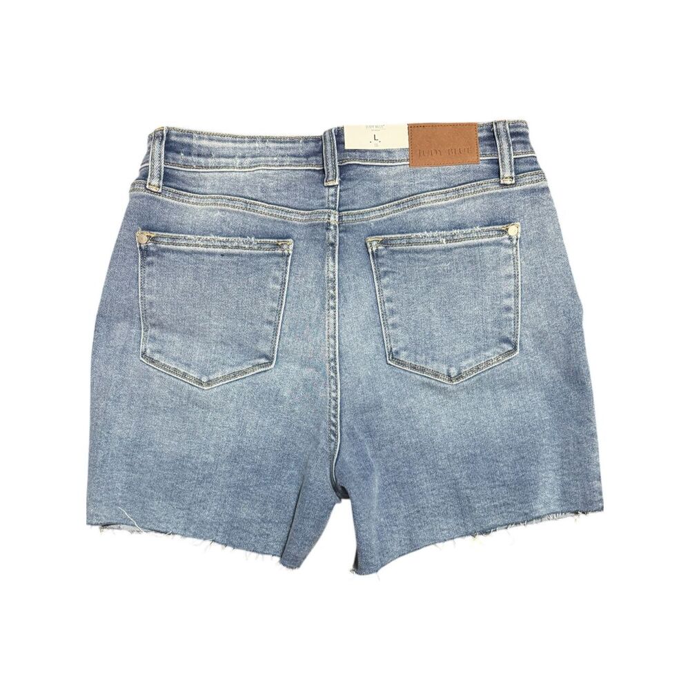 Judy Blue High Rise Distressed Denim Shorts Light Wash Stretch Raw Hem NWT - Picture 12 of 14